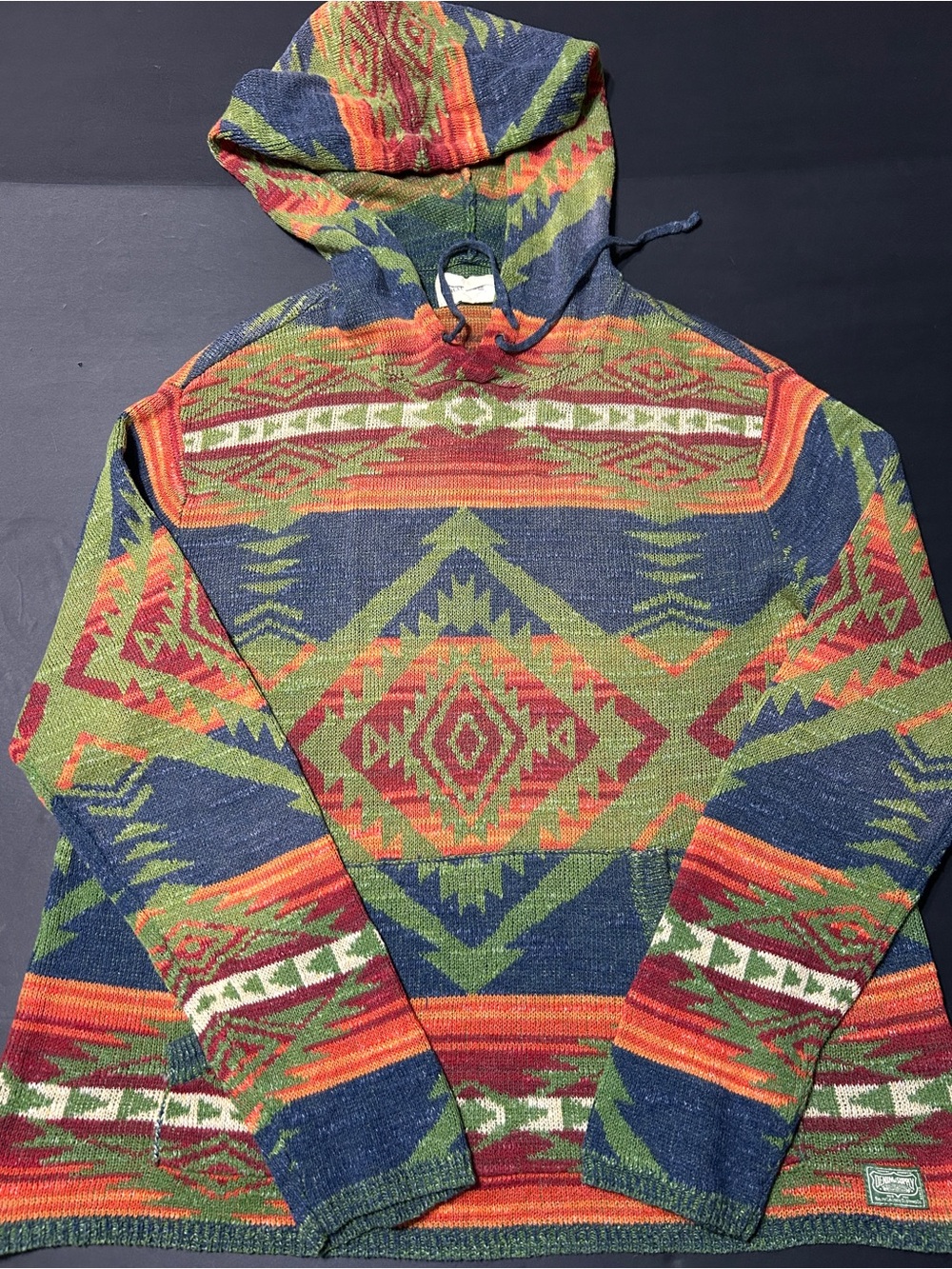 Denim supply women’sSouthwest Navajo/Aztec geometric print hooded knit sweater.